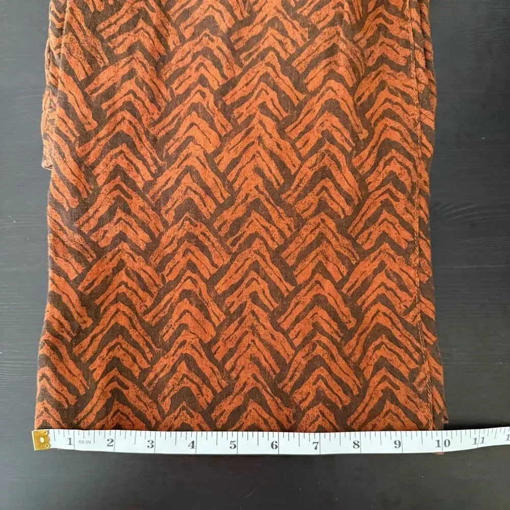Garnet Hill Pants Womens Sz 8 Orange Rust 100% Linen Chevron Print Wide Leg Boho